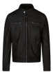 Thumbnail Blouson en cuir de buffle marron uni avec une coupe droite et un col motard
