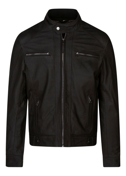 Blouson en cuir de buffle marron uni avec une...