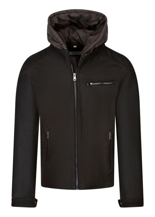 Blouson en cuir de buffle marron uni avec une...