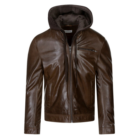 Blouson en cuir de buffle marron uni avec une...