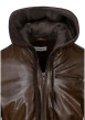 Thumbnail Blouson en cuir de buffle marron uni avec une coupe droite et un col à capuche - Image 3