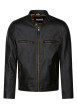 Thumbnail Blouson en cuir noir uni avec une coupe droite et un col motard