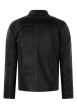 Thumbnail Blouson en cuir noir uni avec une coupe droite et un col motard - Image 2