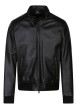 Thumbnail Blouson en cuir de mouton noir uni avec une coupe droite et un col boutonné