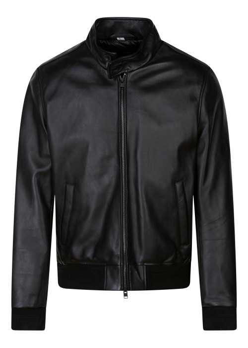 Blouson en cuir de mouton noir uni avec une...