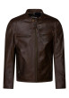 Thumbnail Blouson en cuir marron uni avec une coupe droite et un col motard