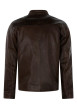 Thumbnail Blouson en cuir marron uni avec une coupe droite et un col motard - Image 2