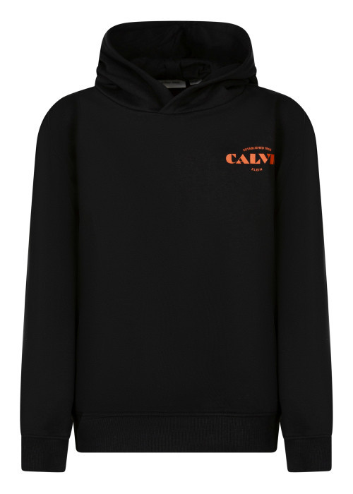 Sweat en coton noir uni avec une coupe droite et un col à capuche