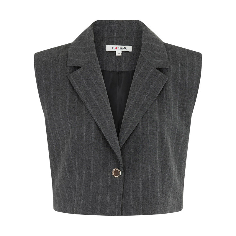 Morgan - Blazer Gris à Rayures Avec Une Coupe Droite Et Un Col à Revers - Gris Morgan - Blazer Gris à Rayures Avec Une Coupe Droite Et Un Col à Revers - Gris