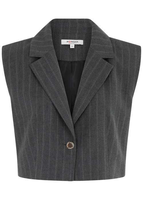 Blazer gris à rayures avec une coupe droite et un col à revers