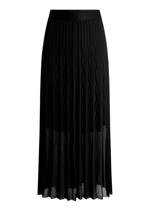 Jupe longue noire unie avec une coupe fluide et une taille élastiquée