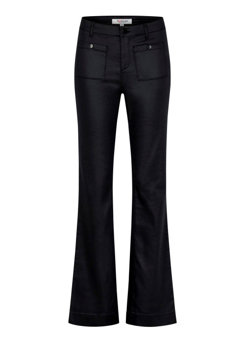 Pantalon noir uni avec une coupe bootcut muni d'un zip et d'un bouton