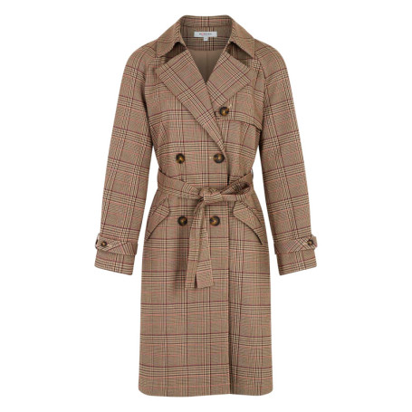 Trench taupe à carreaux avec une coupe droite...