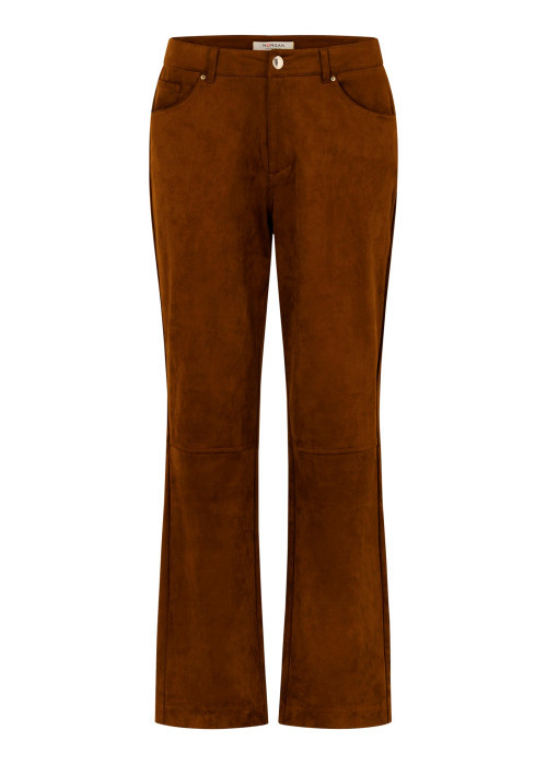 Pantalon marron uni avec une coupe bootcut muni d'un zip et d'un bouton