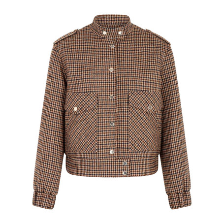 Blouson camel à motif pied-de-poule avec une...