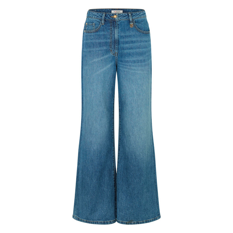 Morgan - Jean En Coton Stone Avec Une Coupe Flare Muni D'un Zip Et D'un Bouton - Bleu Foncé Morgan - Jean En Coton Stone Avec Une Coupe Flare Muni D'un Zip Et D'un Bouton - Bleu Foncé