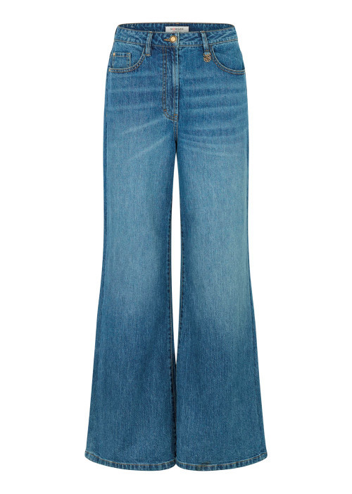 Jean en coton stone avec une coupe flare muni d'un zip et d'un bouton