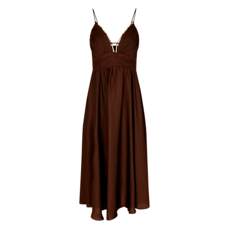 Robe longue marron unie avec une coupe cintrée...