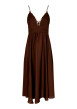 Thumbnail Robe longue marron unie avec une coupe cintrée et un col V