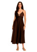 Thumbnail Robe longue marron unie avec une coupe cintrée et un col V - Image 2
