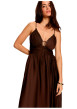 Thumbnail Robe longue marron unie avec une coupe cintrée et un col V - Image 4