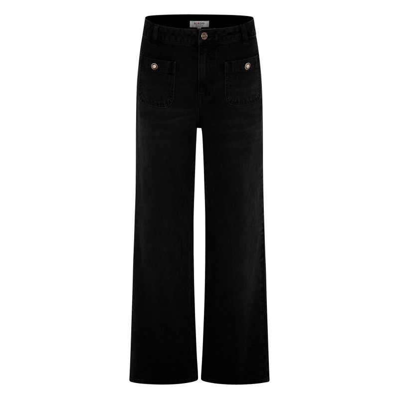 Morgan - Jean En Coton Noir Avec Une Coupe Bootcut Muni D'un Zip Et D'un Bouton - Noir Morgan - Jean En Coton Noir Avec Une Coupe Bootcut Muni D'un Zip Et D'un Bouton - Noir