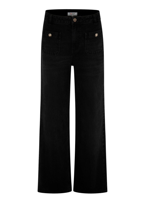 Jean en coton noir avec une coupe bootcut muni...
