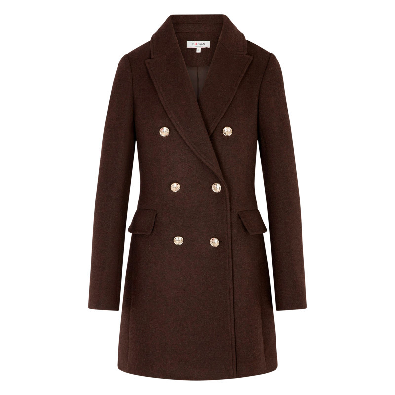 Morgan - Manteau Marron Uni Avec Une Coupe Droite Et Un Col à Revers - Marron
