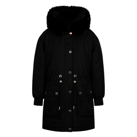 Parka noire unie à capuche avec une coupe...