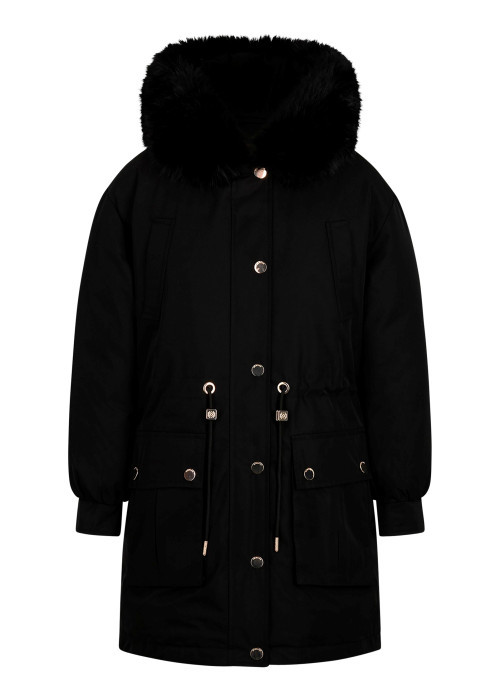 Parka noire unie à capuche avec une coupe...