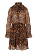 Thumbnail Robe courte chocolat à motif animalier avec une coupe fluide et un col montant