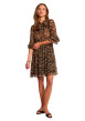 Thumbnail Robe courte chocolat à motif animalier avec une coupe fluide et un col montant - Image 2