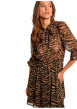 Thumbnail Robe courte chocolat à motif animalier avec une coupe fluide et un col montant - Image 4