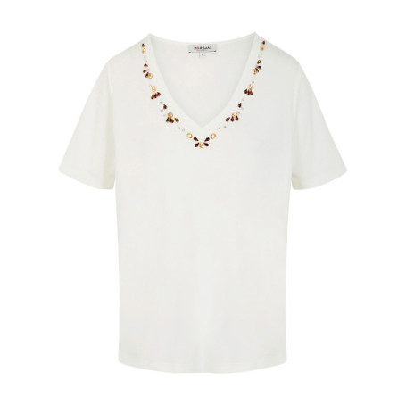 T-shirt en coton blanc uni avec une coupe...