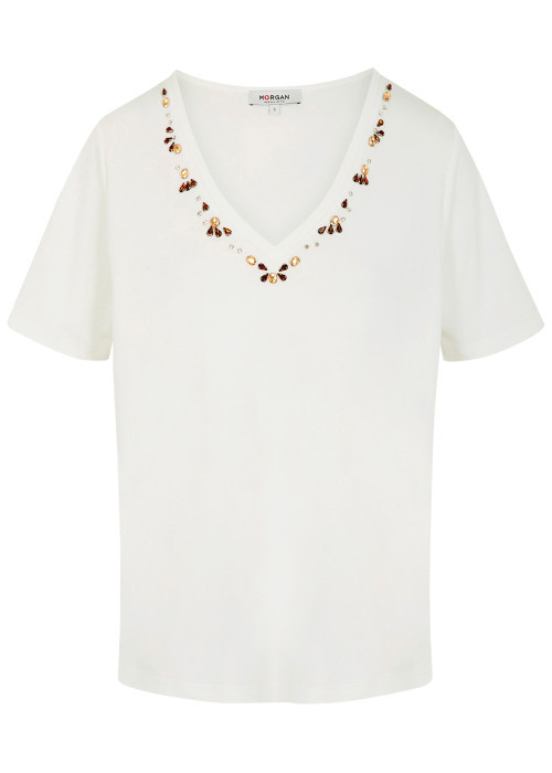 T-shirt en coton blanc uni avec une coupe...
