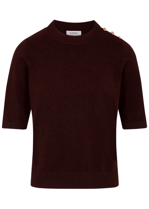 Pull chocolat uni avec une coupe moulante et des manches courtes