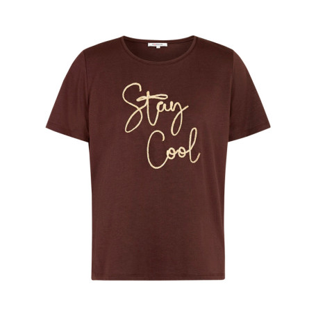 T-shirt marron à imprimé avec une coupe droite...