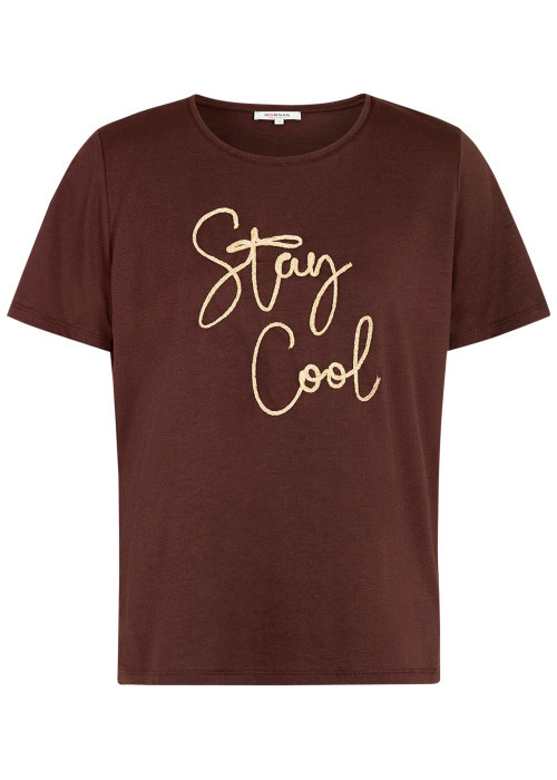 T-shirt marron à imprimé avec une coupe droite et un col rond