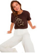 Thumbnail T-shirt marron à imprimé avec une coupe droite et un col rond - Image 4