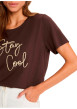 Thumbnail T-shirt marron à imprimé avec une coupe droite et un col rond - Image 5
