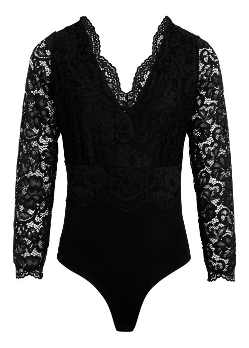 Body noir uni avec une coupe moulante et des manches longues