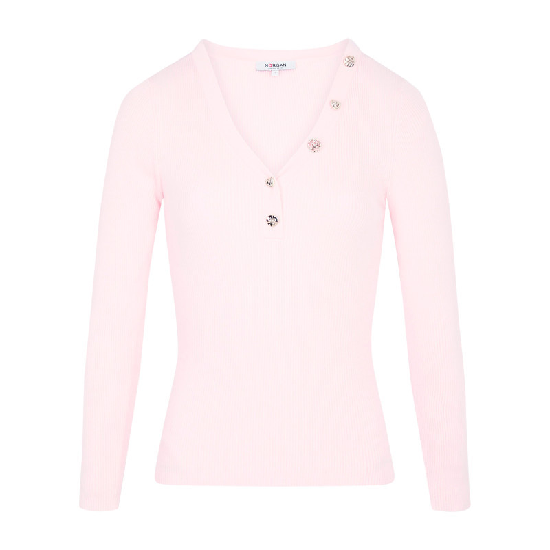 Morgan - Top Rose Uni Avec Une Coupe Moulante Et Des Manches Longues - Rose