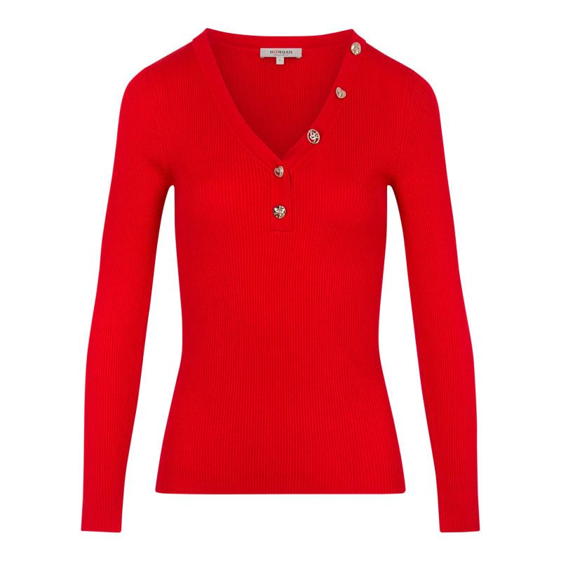 Morgan - Top Rouge Uni Avec Une Coupe Moulante Et Des Manches Longues - Rouge