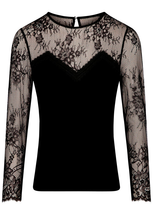 Top noir uni avec une coupe moulante et des manches longues