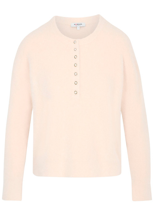 Pull beige uni avec une coupe droite et des...