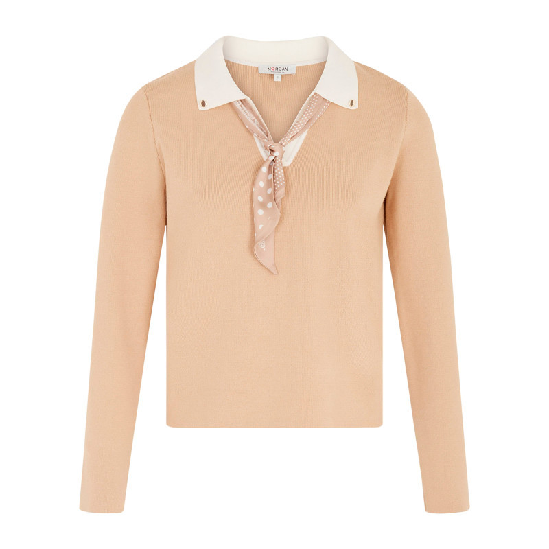 Morgan - Pull Beige Uni Avec Une Coupe Droite Et Des Manches Longues - Beige