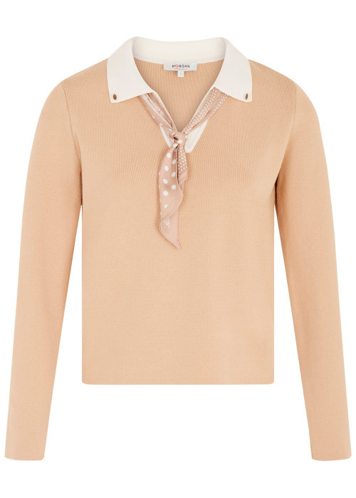 Pull beige uni avec une coupe droite et des manches longues