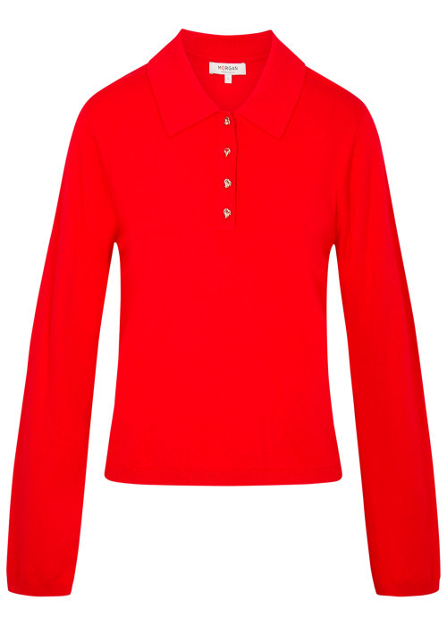 Pull rouge uni avec une coupe droite et des...