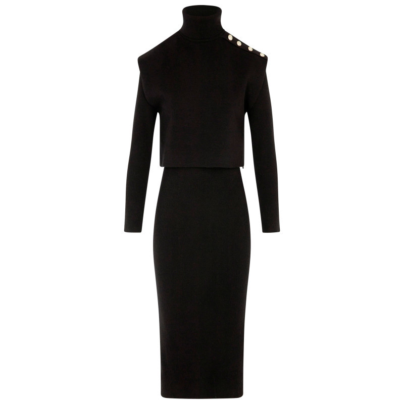 Morgan - Robe Longue Noire Unie Avec Une Coupe Droite Et Un Col Roulé - Noir Morgan - Robe Longue Noire Unie Avec Une Coupe Droite Et Un Col Roulé - Noir