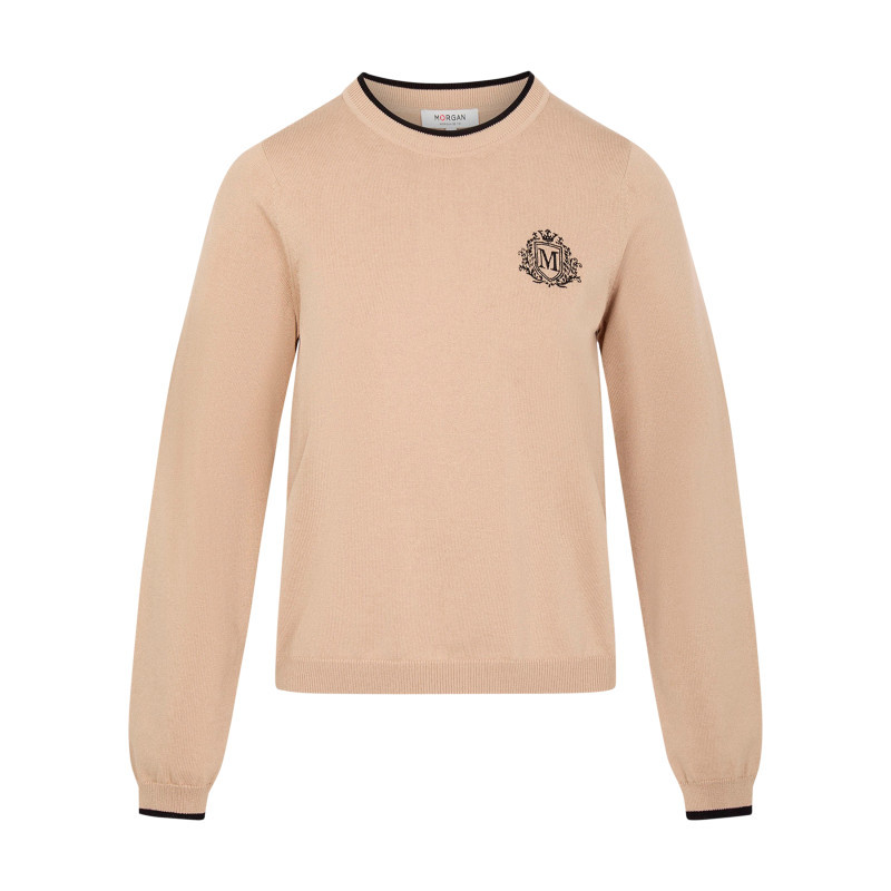 Morgan - Pull Beige Uni Avec Une Coupe Droite Et Des Manches Longues - Beige Morgan - Pull Beige Uni Avec Une Coupe Droite Et Des Manches Longues - Beige